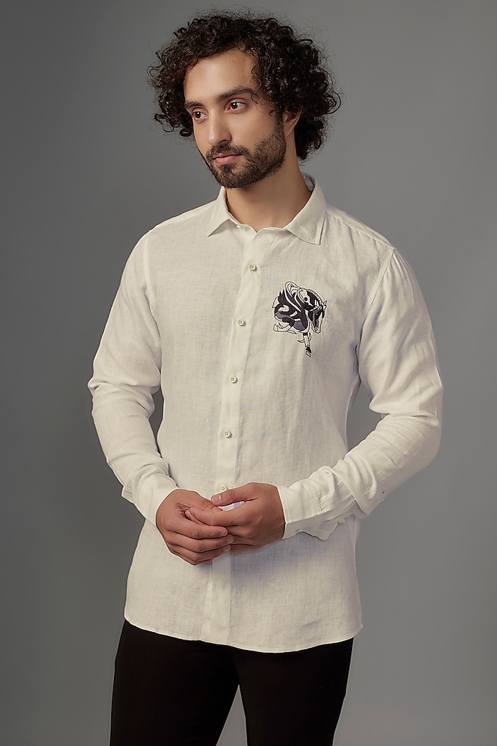 White Linen Shirt by Wendell Rodricks Men at Pernia's Pop Up Shop