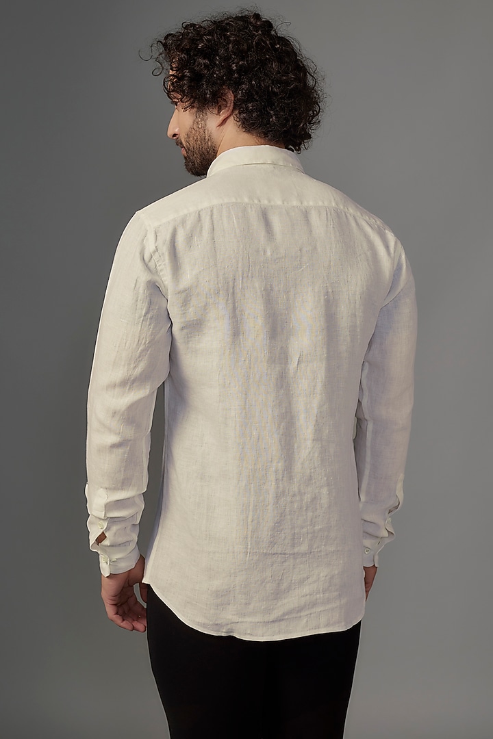 White Linen Party Wear Shirt by Wendell Rodricks Men at Pernia's Pop Up Shop