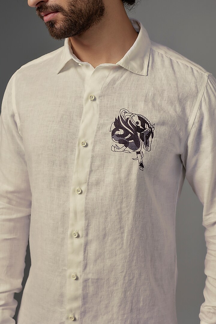 White Linen Party Wear Shirt by Wendell Rodricks Men at Pernia's Pop Up Shop