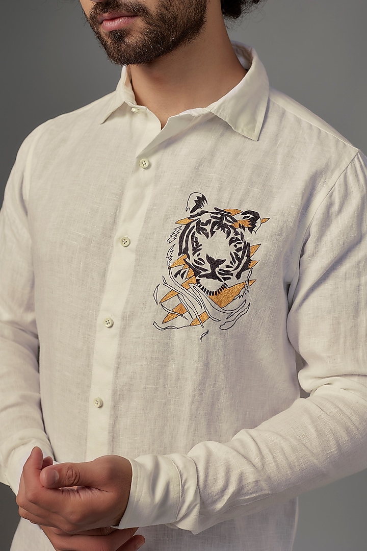 White Linen Party Wear Shirt by Wendell Rodricks Men at Pernia's Pop Up Shop