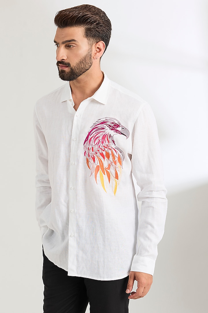 White Linen Party Wear Shirt by Wendell Rodricks Men at Pernia's Pop Up Shop