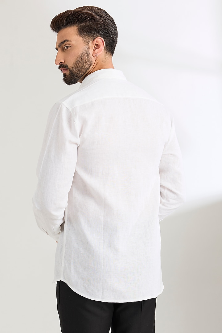 White Linen Party Wear Shirt by Wendell Rodricks Men at Pernia's Pop Up Shop
