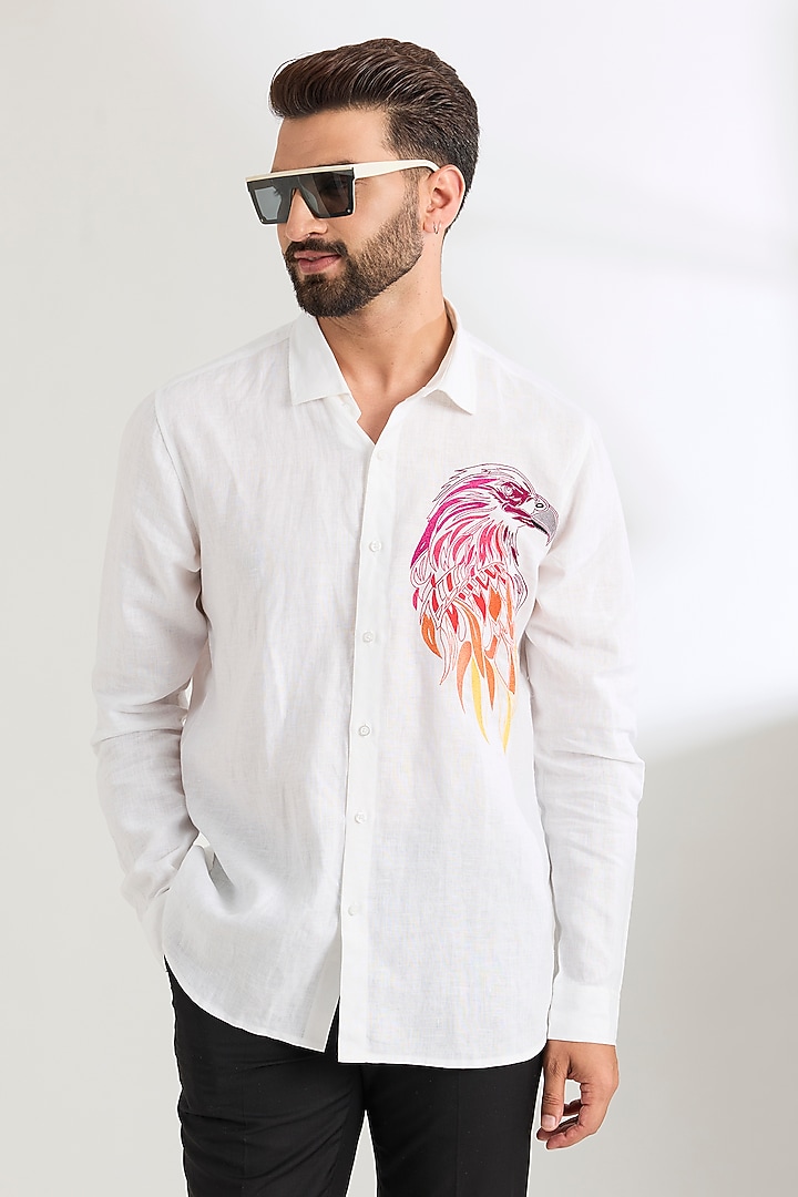 White Linen Party Wear Shirt by Wendell Rodricks Men at Pernia's Pop Up Shop