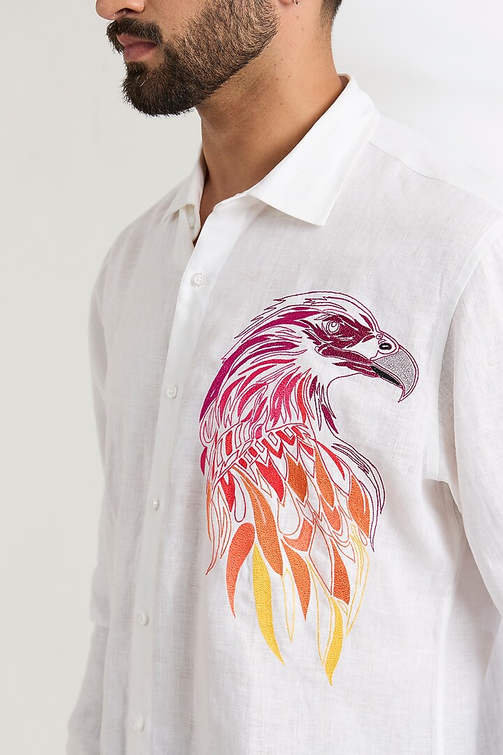 White Linen Party Wear Shirt by Wendell Rodricks Men at Pernia's Pop Up Shop