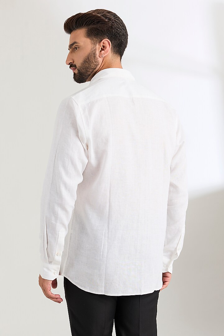White Linen Party Wear Shirt by Wendell Rodricks Men at Pernia's Pop Up Shop