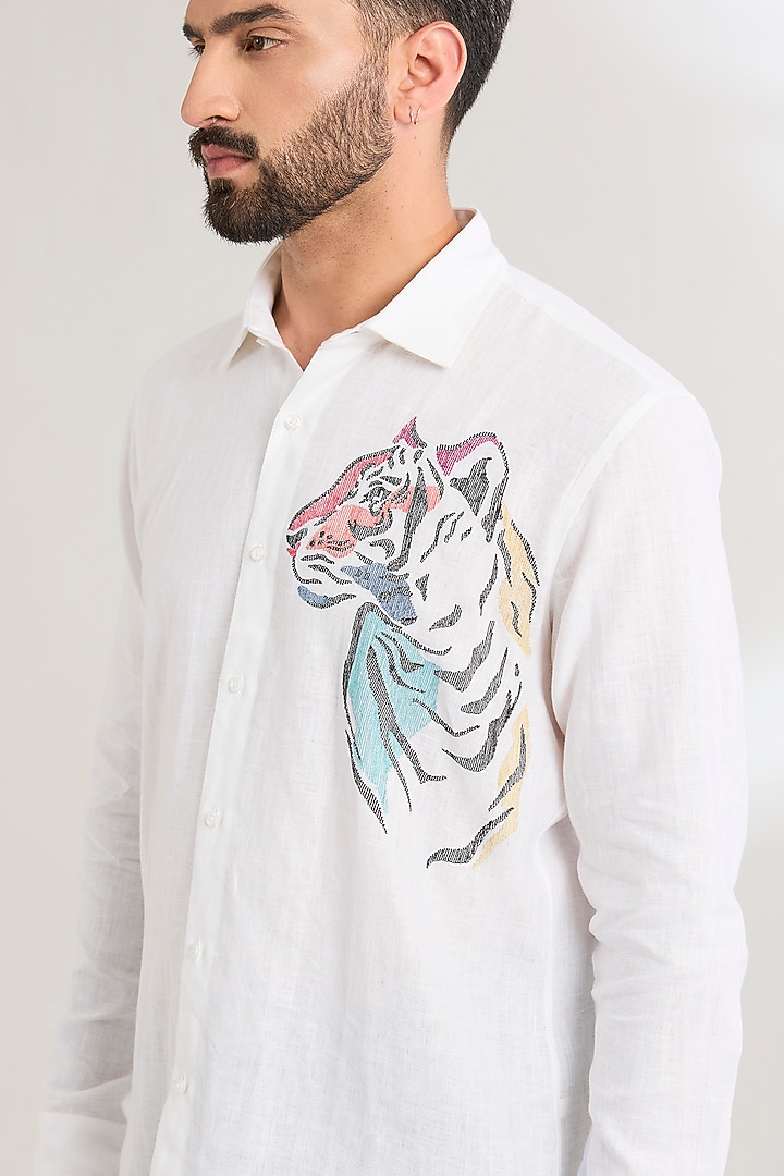 White Linen Party Wear Shirt by Wendell Rodricks Men at Pernia's Pop Up Shop