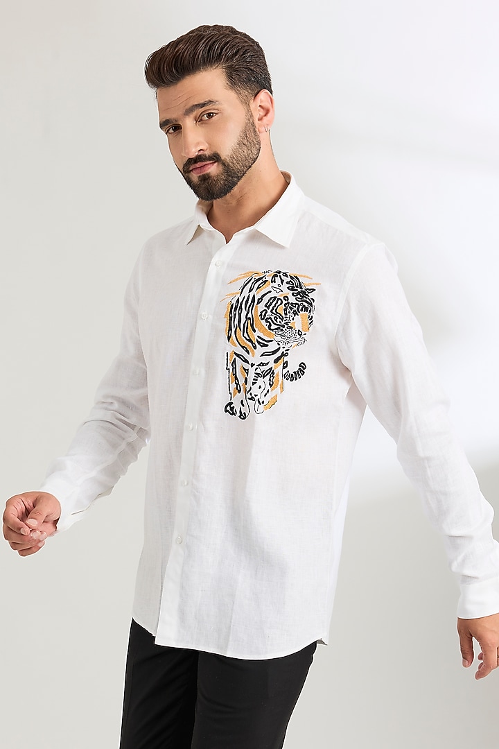 White Linen Party Wear Shirt by Wendell Rodricks Men at Pernia's Pop Up Shop