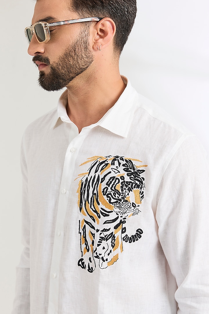 White Linen Party Wear Shirt by Wendell Rodricks Men at Pernia's Pop Up Shop
