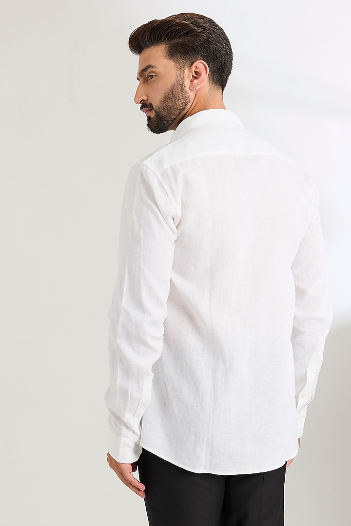 White Linen Party Wear Shirt by Wendell Rodricks Men at Pernia's Pop Up Shop