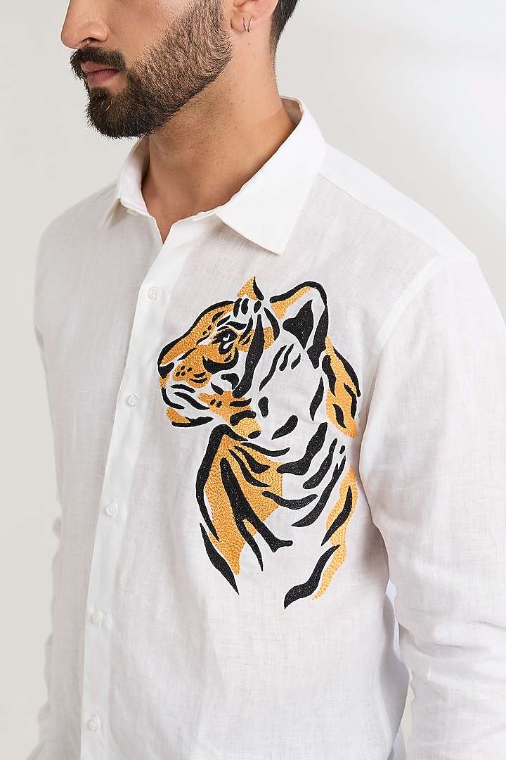 White Linen Party Wear Shirt by Wendell Rodricks Men at Pernia's Pop Up Shop