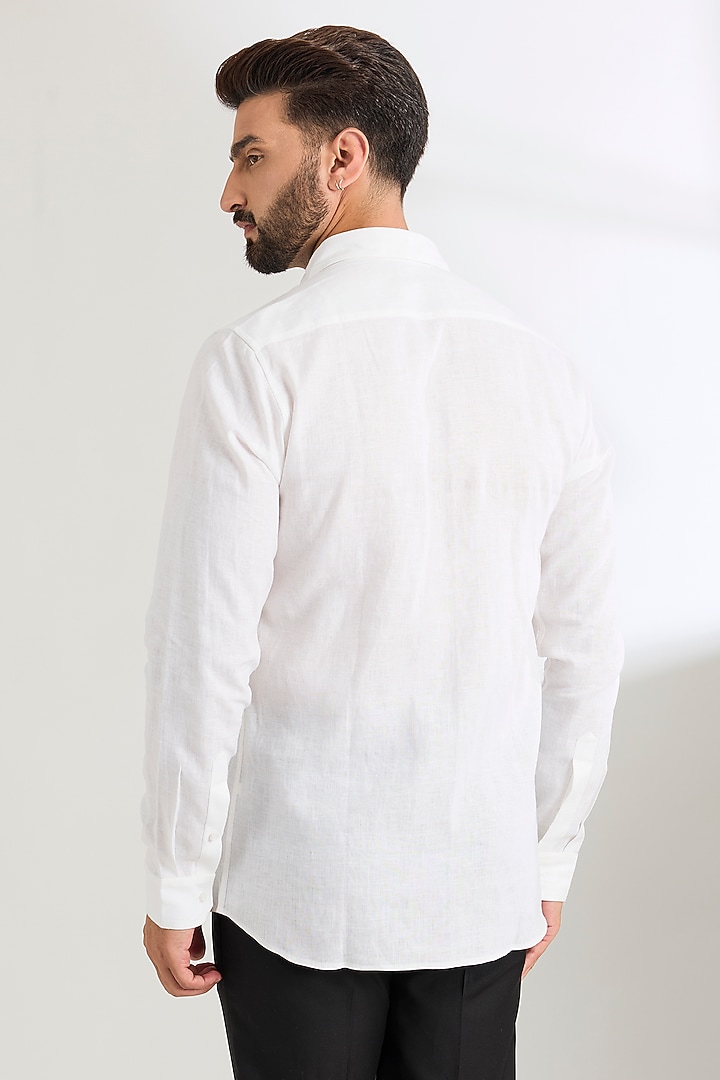 White Linen Party Wear Shirt by Wendell Rodricks Men at Pernia's Pop Up Shop