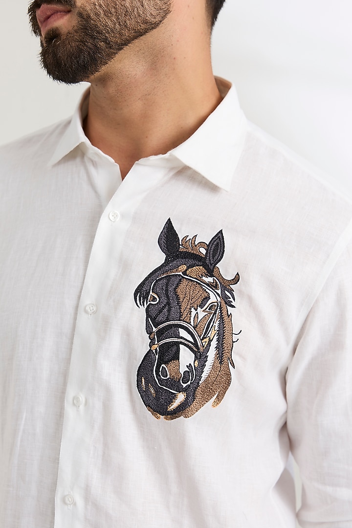 White Linen Party Wear Shirt by Wendell Rodricks Men at Pernia's Pop Up Shop