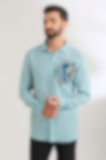 Pale Blue Linen Party Wear Shirt by Wendell Rodricks Men at Pernia's Pop Up Shop