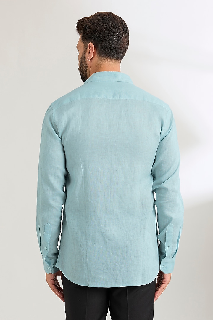 Pale Blue Linen Party Wear Shirt by Wendell Rodricks Men at Pernia's Pop Up Shop
