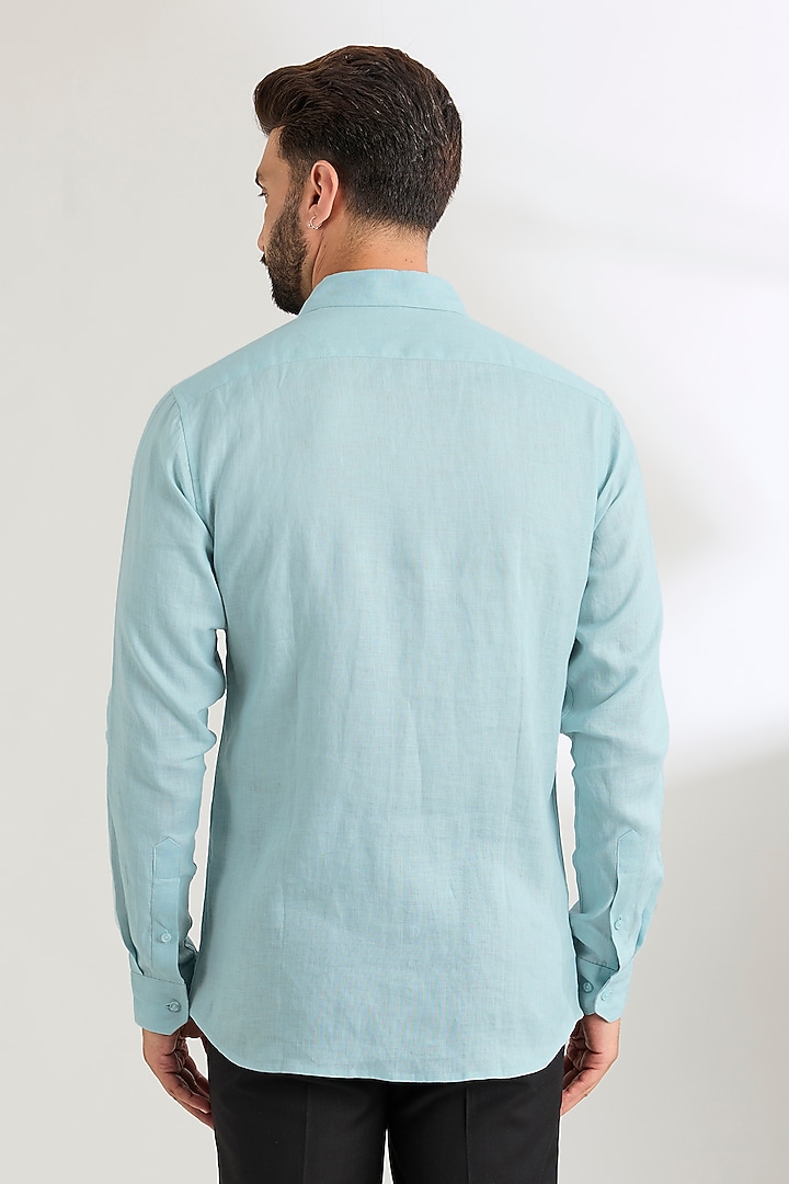 Pale Blue Linen Party Wear Shirt by Wendell Rodricks Men at Pernia's Pop Up Shop