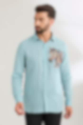 Pale Blue Linen Party Wear Shirt by Wendell Rodricks Men at Pernia's Pop Up Shop