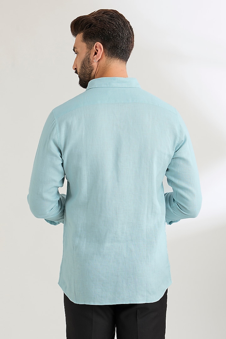 Pale Blue Linen Party Wear Shirt by Wendell Rodricks Men at Pernia's Pop Up Shop