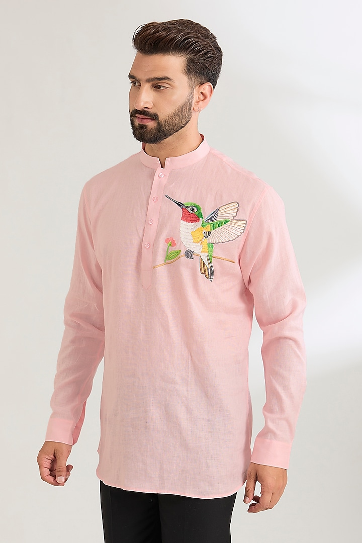 Light Pink Linen Party Wear Shirt by Wendell Rodricks Men at Pernia's Pop Up Shop