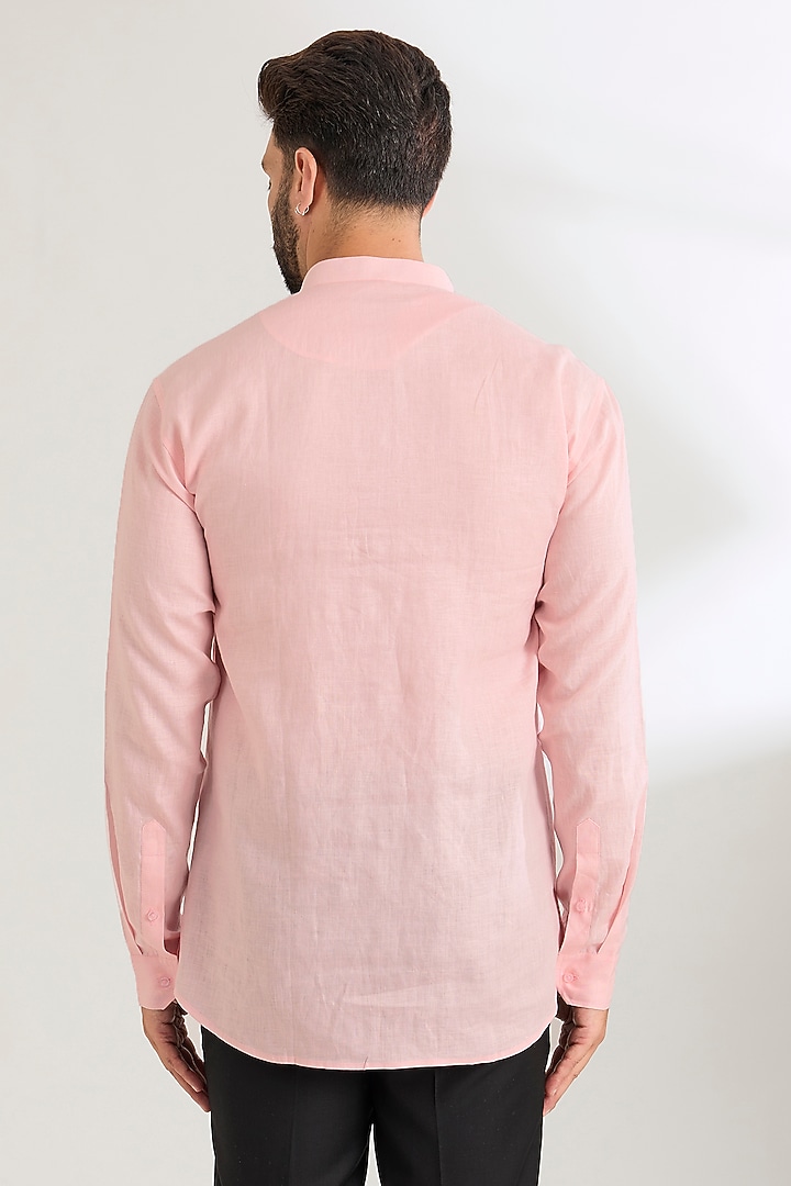 Light Pink Linen Party Wear Shirt by Wendell Rodricks Men at Pernia's Pop Up Shop