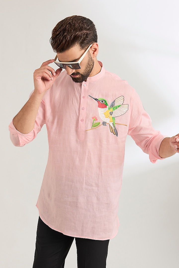 Light Pink Linen Party Wear Shirt by Wendell Rodricks Men at Pernia's Pop Up Shop