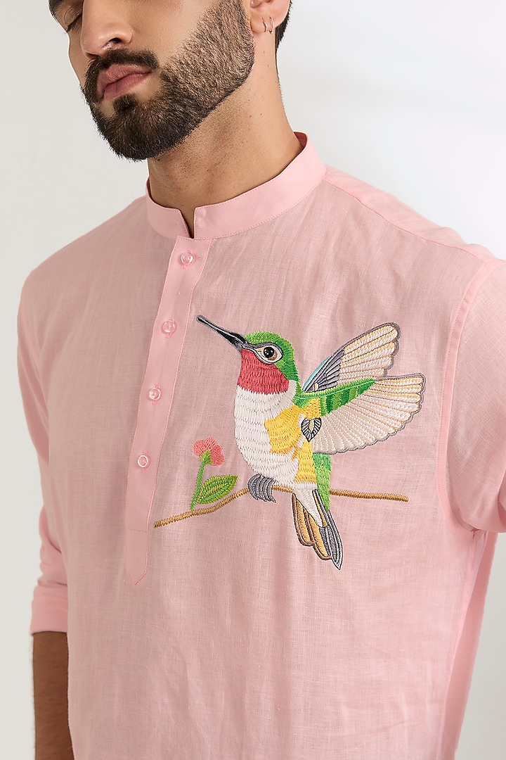 Light Pink Linen Party Wear Shirt by Wendell Rodricks Men at Pernia's Pop Up Shop
