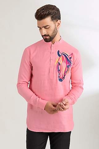 Pink Linen Shirt by Wendell Rodricks Men