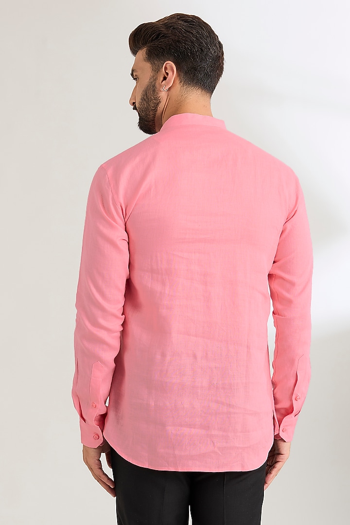 Pink Linen Party Wear Shirt by Wendell Rodricks Men at Pernia's Pop Up Shop