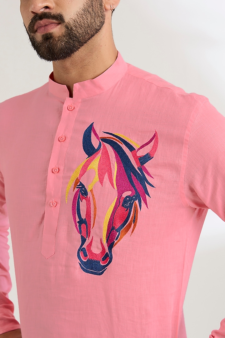 Pink Linen Party Wear Shirt by Wendell Rodricks Men at Pernia's Pop Up Shop