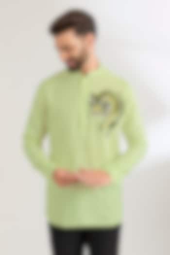 Lettuce Green Linen Party Wear Shirt by Wendell Rodricks Men at Pernia's Pop Up Shop