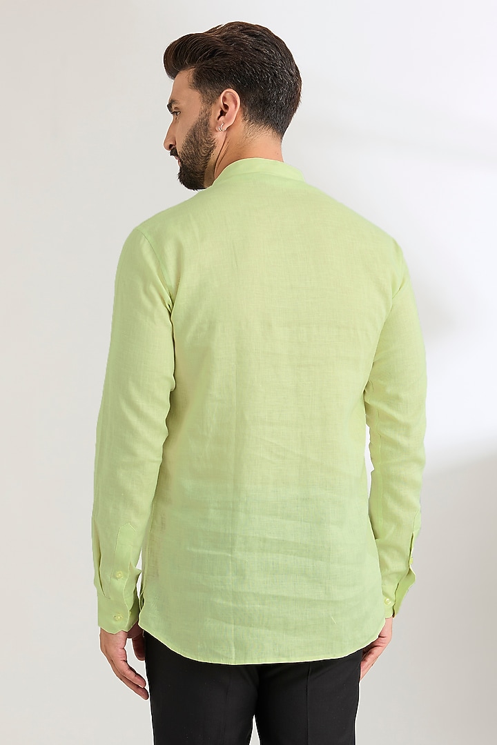 Lettuce Green Linen Party Wear Shirt by Wendell Rodricks Men at Pernia's Pop Up Shop