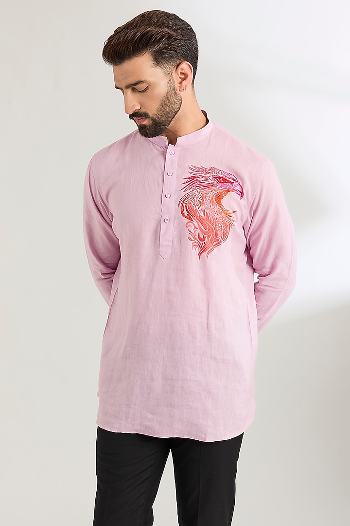 Lavender Linen Party Wear Shirt by Wendell Rodricks Men at Pernia's Pop Up Shop