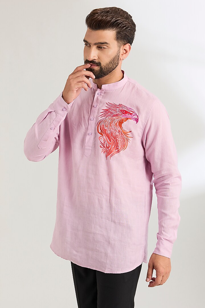 Lavender Linen Party Wear Shirt by Wendell Rodricks Men at Pernia's Pop Up Shop
