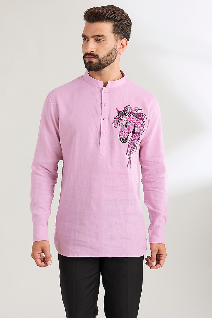 Lavender Linen Party Wear Shirt by Wendell Rodricks Men at Pernia's Pop Up Shop