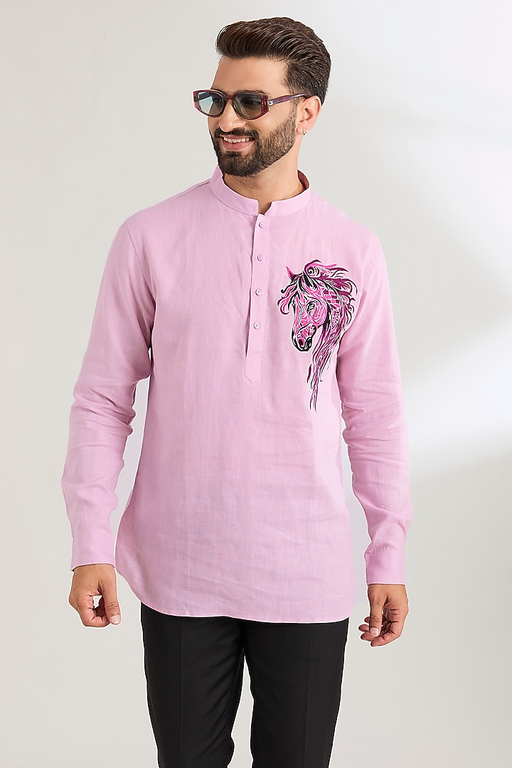 Lavender Linen Party Wear Shirt by Wendell Rodricks Men at Pernia's Pop Up Shop