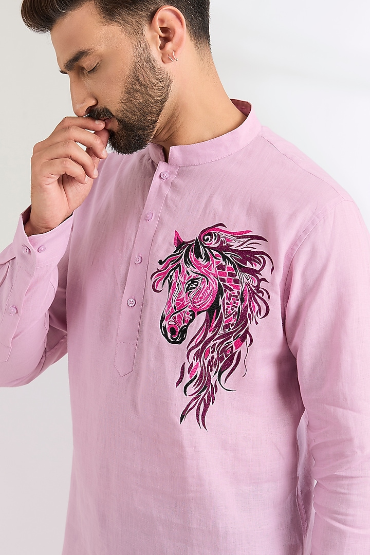 Lavender Linen Party Wear Shirt by Wendell Rodricks Men at Pernia's Pop Up Shop