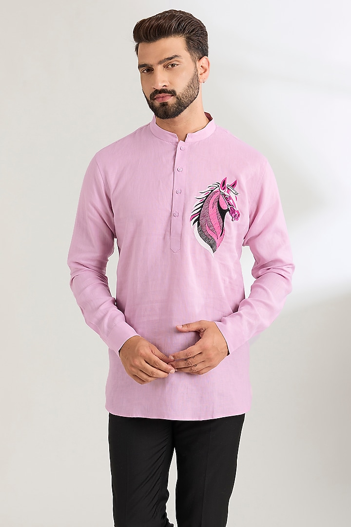 Lavender Linen Party Wear Shirt by Wendell Rodricks Men at Pernia's Pop Up Shop