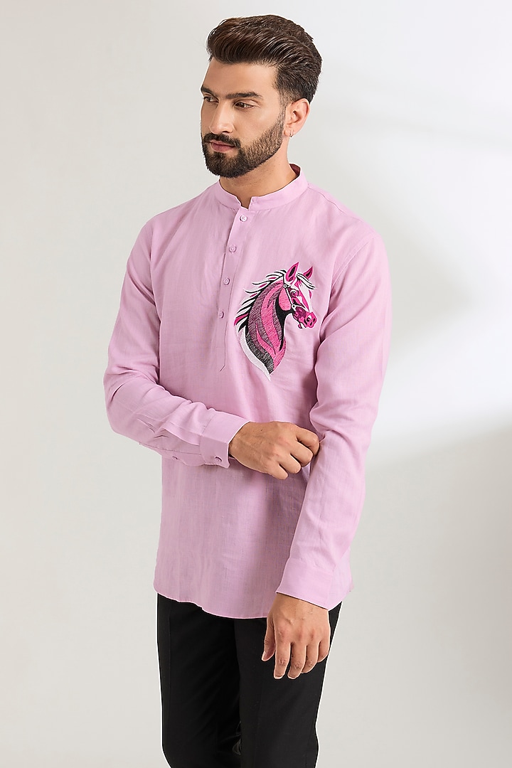 Lavender Linen Party Wear Shirt by Wendell Rodricks Men at Pernia's Pop Up Shop
