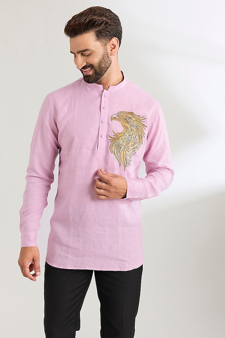 Lavender Linen Party Wear Shirt by Wendell Rodricks Men at Pernia's Pop Up Shop