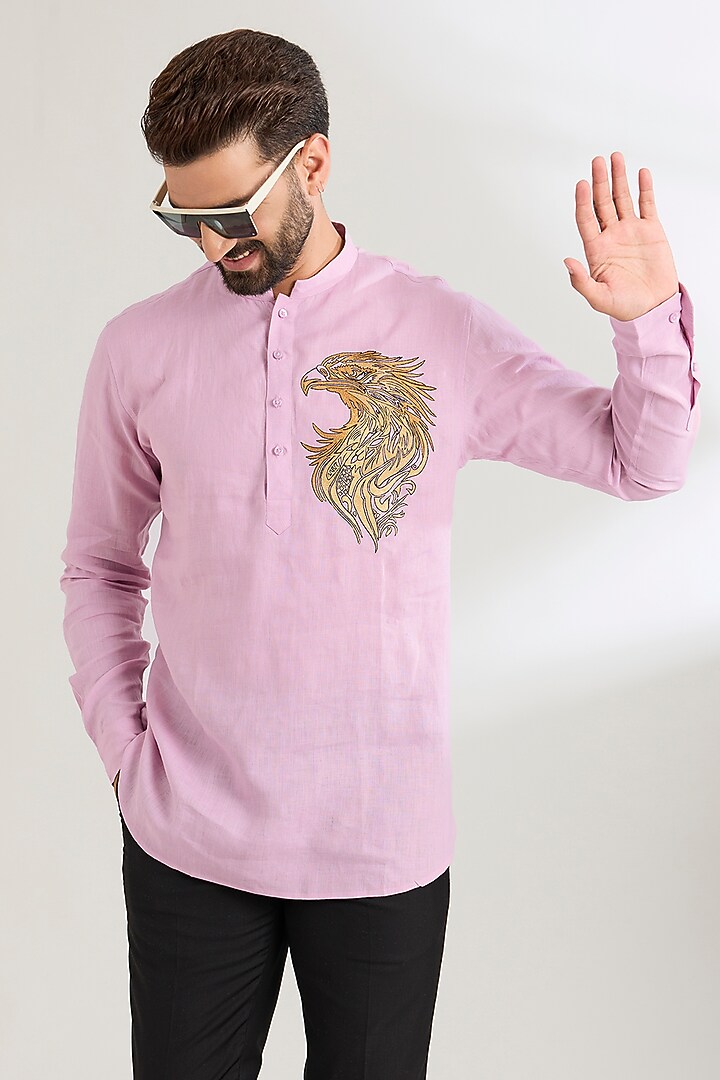 Lavender Linen Party Wear Shirt by Wendell Rodricks Men at Pernia's Pop Up Shop