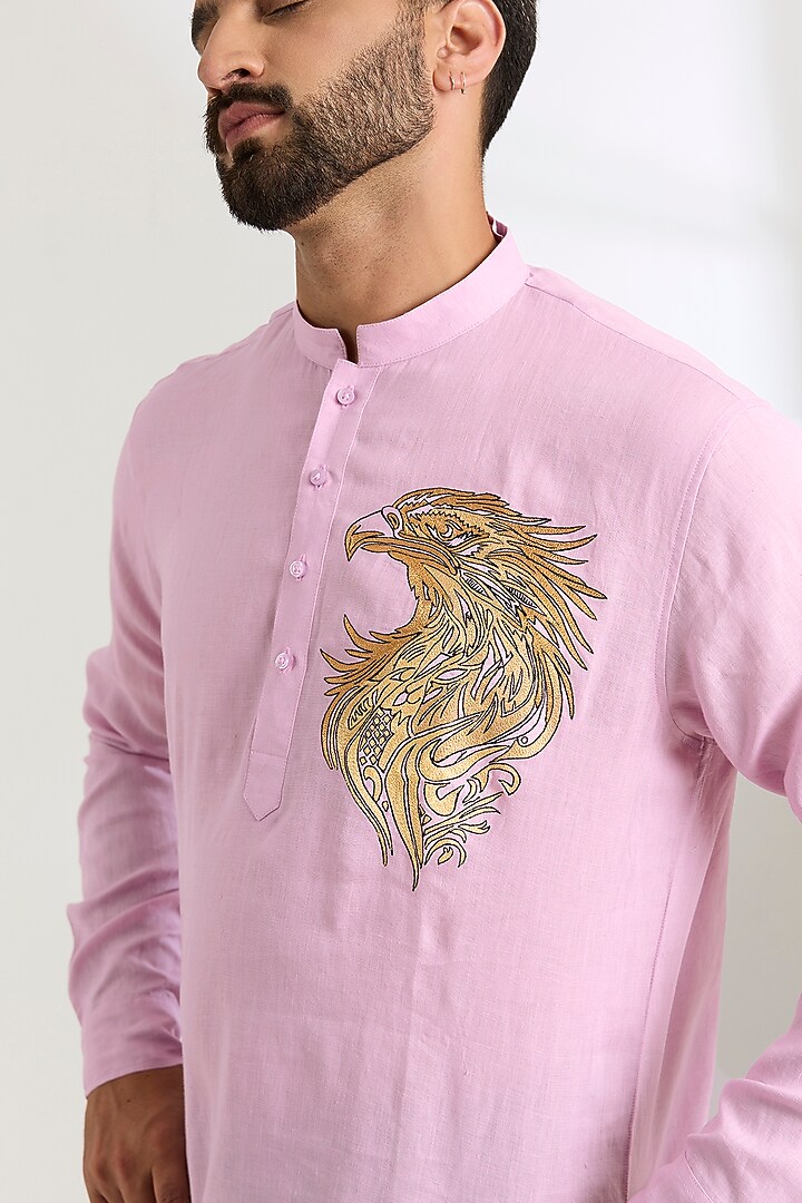 Lavender Linen Party Wear Shirt by Wendell Rodricks Men at Pernia's Pop Up Shop