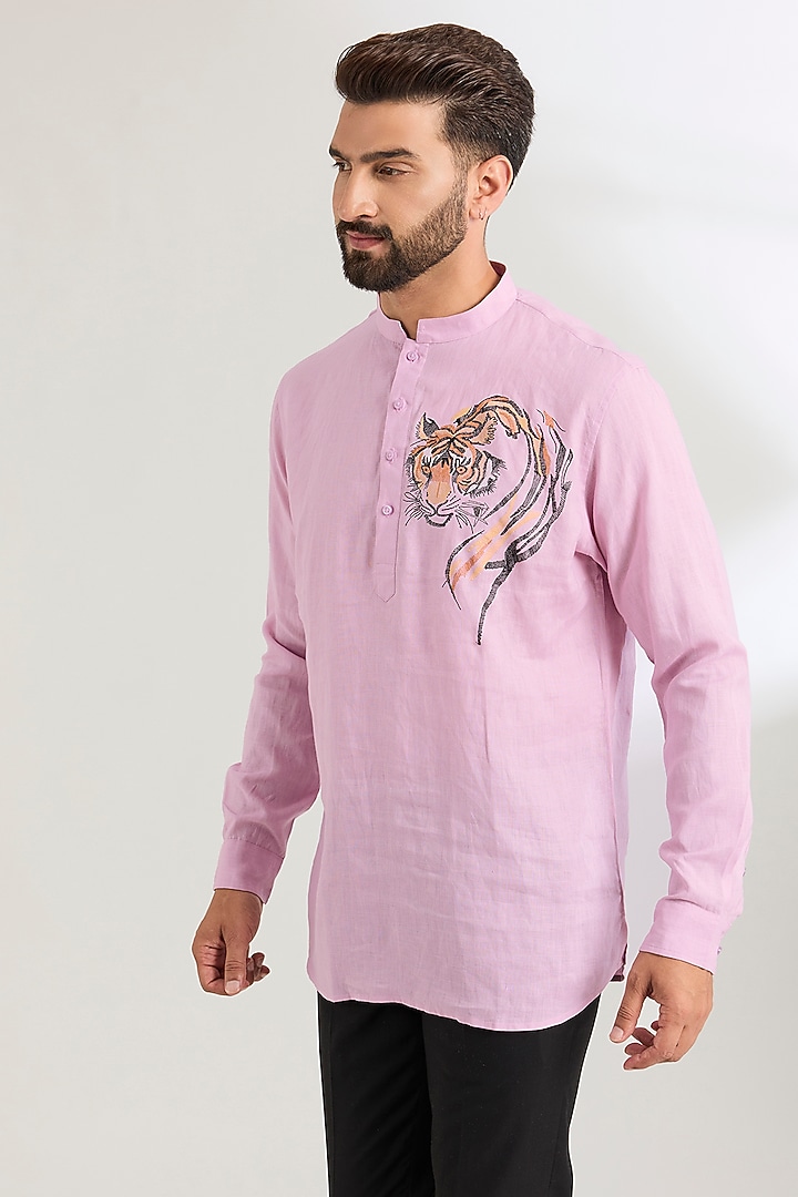 Lavender Linen Party Wear Shirt by Wendell Rodricks Men at Pernia's Pop Up Shop