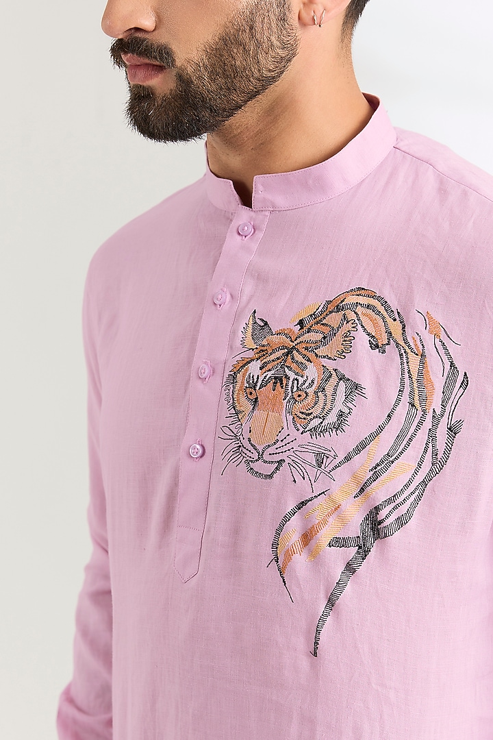 Lavender Linen Party Wear Shirt by Wendell Rodricks Men at Pernia's Pop Up Shop