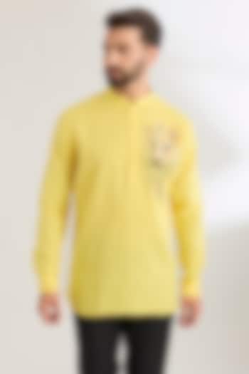Light Yellow Linen Party Wear Shirt by Wendell Rodricks Men at Pernia's Pop Up Shop