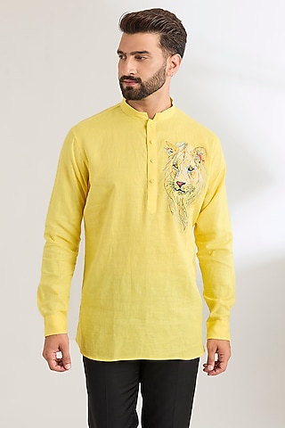 Light Yellow Linen Shirt by Wendell Rodricks Men