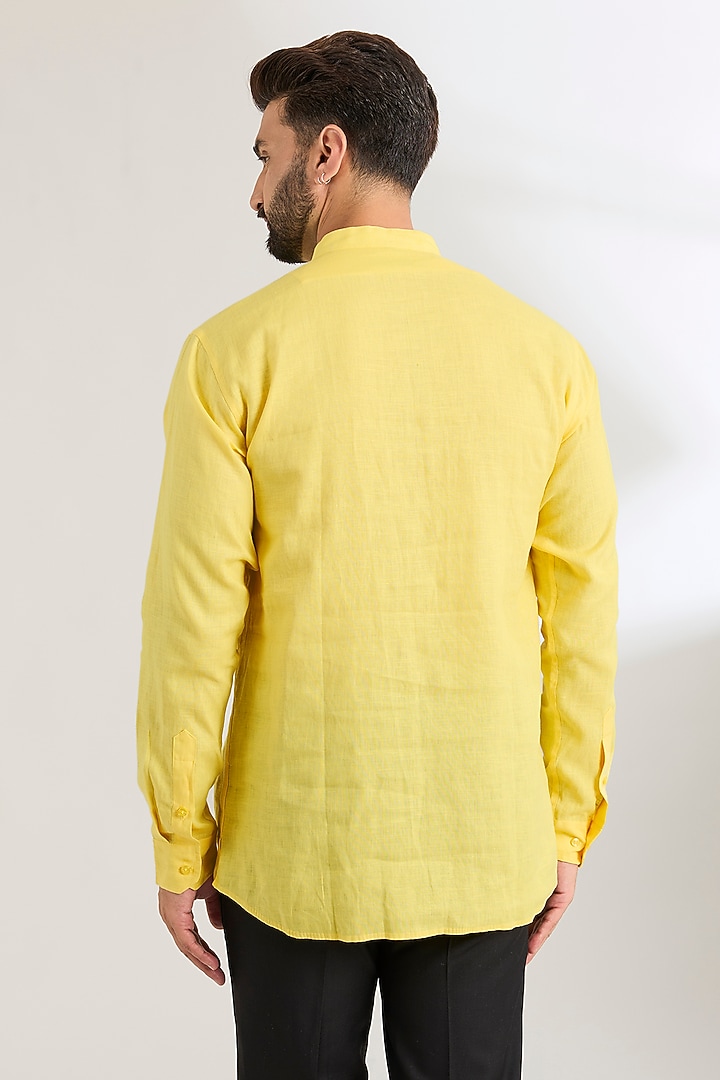 Light Yellow Linen Party Wear Shirt by Wendell Rodricks Men at Pernia's Pop Up Shop