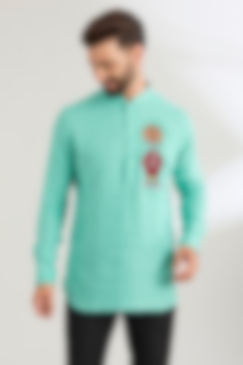 Mint Linen Party Wear Shirt by Wendell Rodricks Men at Pernia's Pop Up Shop