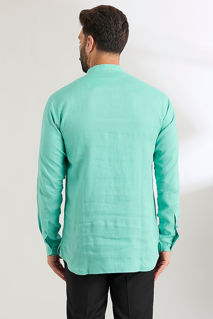 Mint Linen Party Wear Shirt by Wendell Rodricks Men at Pernia's Pop Up Shop
