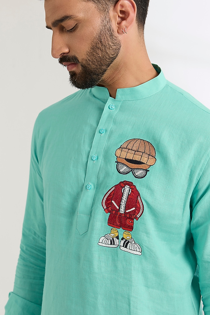 Mint Linen Party Wear Shirt by Wendell Rodricks Men at Pernia's Pop Up Shop