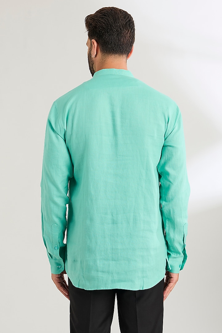 Mint Linen Party Wear Shirt by Wendell Rodricks Men at Pernia's Pop Up Shop