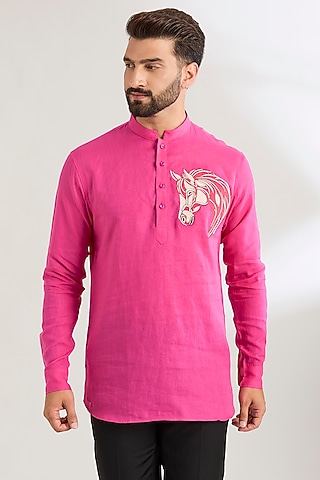 Fuchsia Linen Shirt by Wendell Rodricks Men